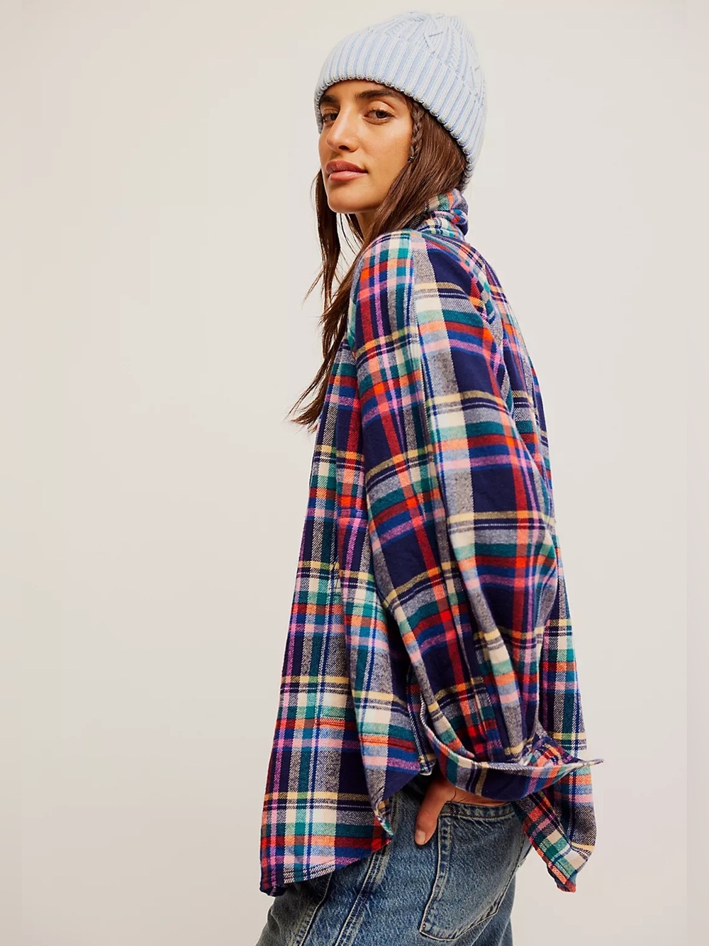 Free People We The Free Girl Meets Boy Plaid Shirt | XL